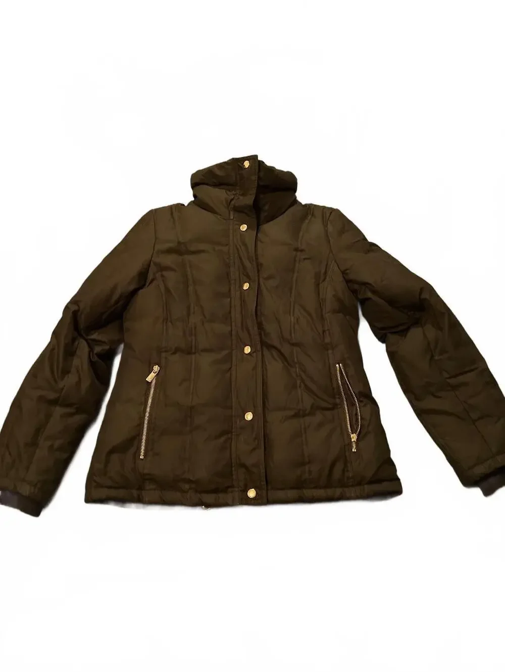 Michael Kors Women's Black Down Puffer Jacket with Gold Hardware Size S
